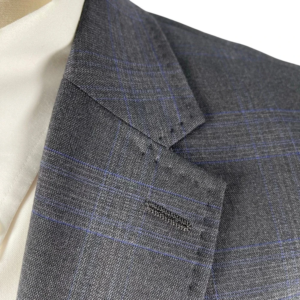JM Haggar‎ Blazer Suit Separates Mens 46L Tailored Fit Charcoal Blue Plaid